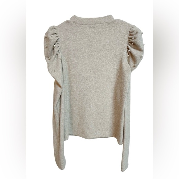 Zara Soft Balloon Shoulder Pearl Detail Sweater Oatmeal Size Small - Picture 5 of 7